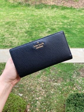 Kate Spade Black Pebbled Leather Snap Closure Wallet Gold Hardware